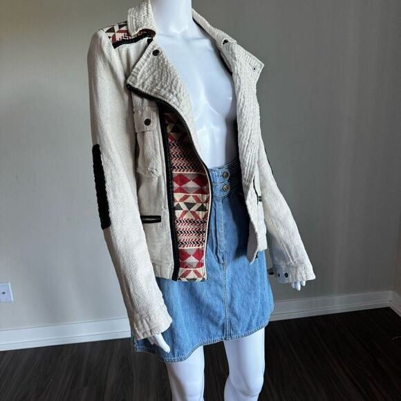 Maison Scott Scotch & Soda Linen Blend Navajo Print Moto Jacket - Picture 3 of 13